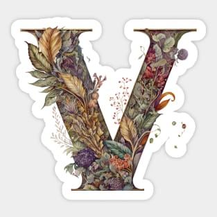 Floral Garden Watercolor Monogram Letter V Sticker